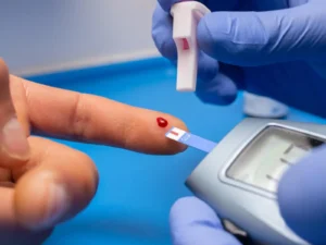 Blood sugar test on a finger